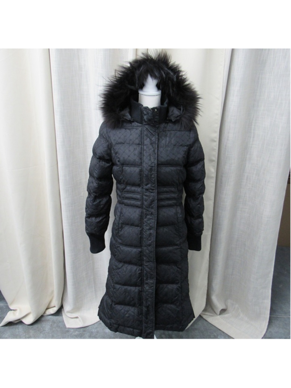 Ecko Red Womens Long Puffer Coat M Black Quilted Faux Fur Hood Jacket Y2K Vtg